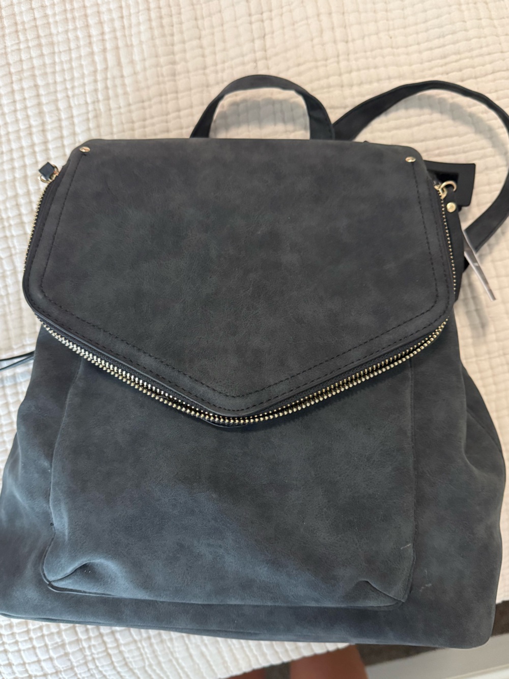 Women's Slate Gray Hex Flap Backpack with Zip Accent